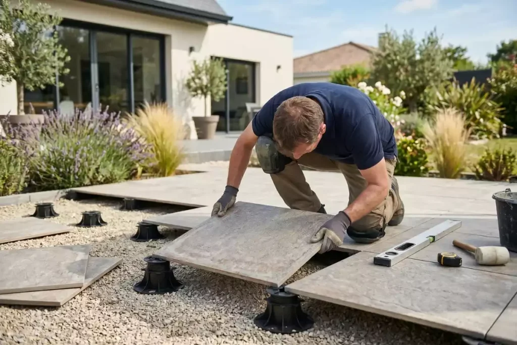 comment poser des dalles terrasse sur plots