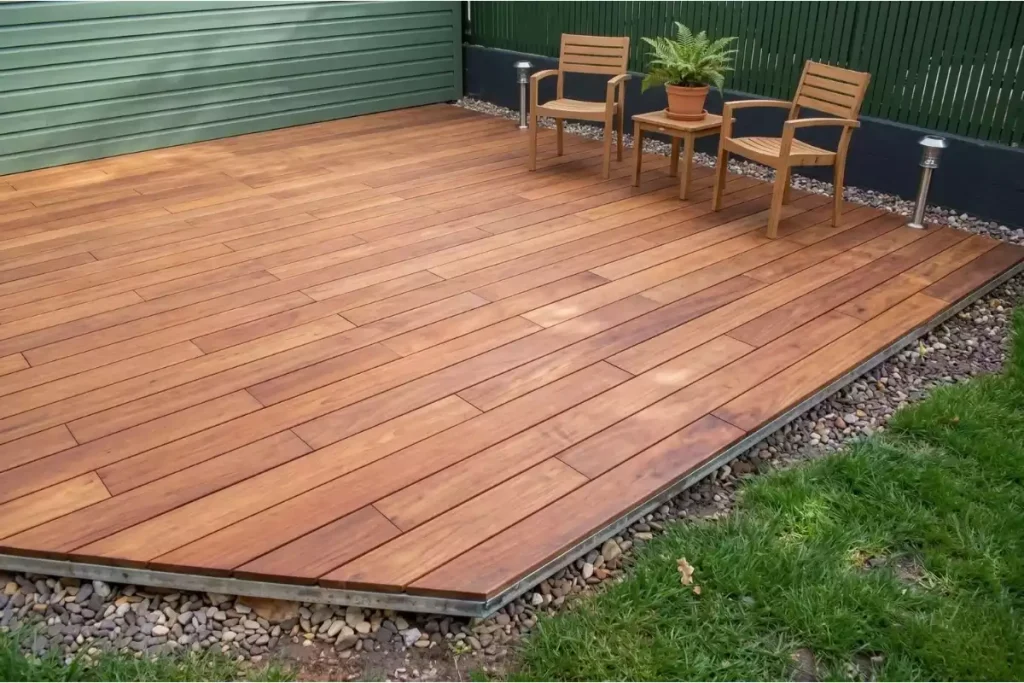 installation dalles bois jardin pelouse
