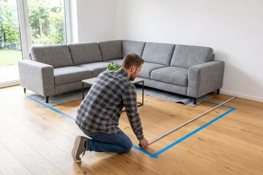 comment bien mettre un tapis sous un canapé d'angle