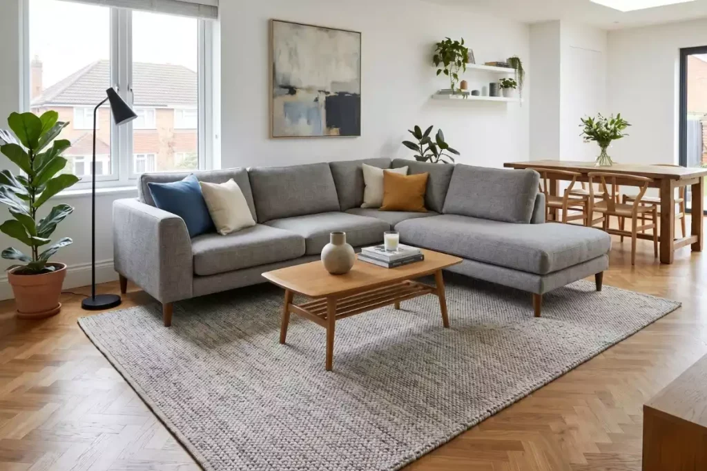 comment disposer un tapis sous un canapé d'angle