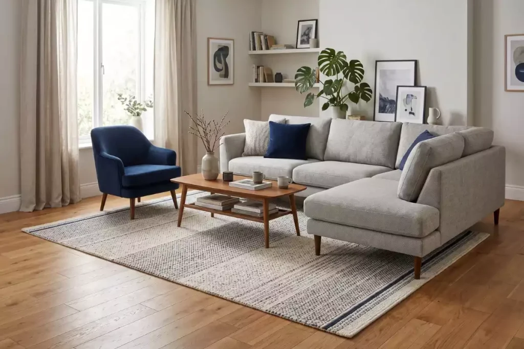 comment mettre tapis sous canapé d'angle