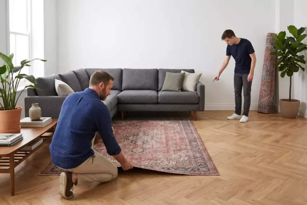 comment mettre un tapis sous canapé angle