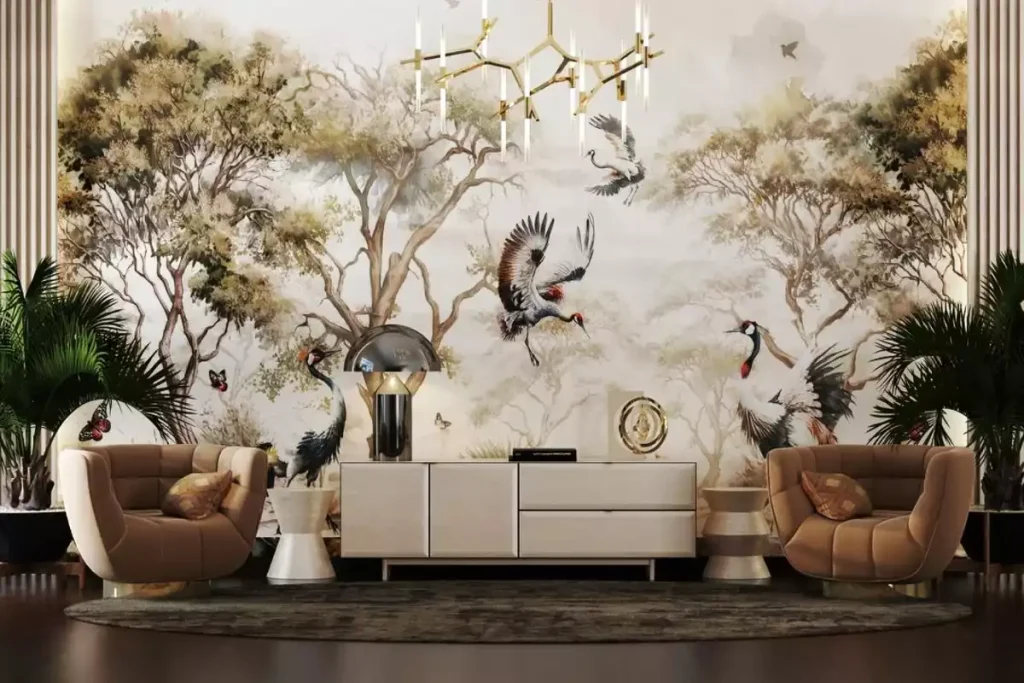 papier peint salon idee