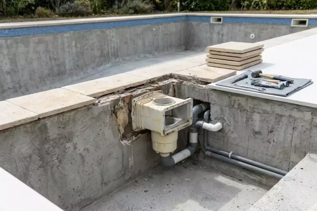 changer skimmer piscine beton