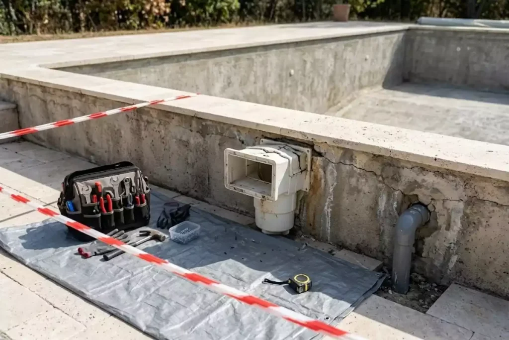 remplacement du skimmer piscine beton