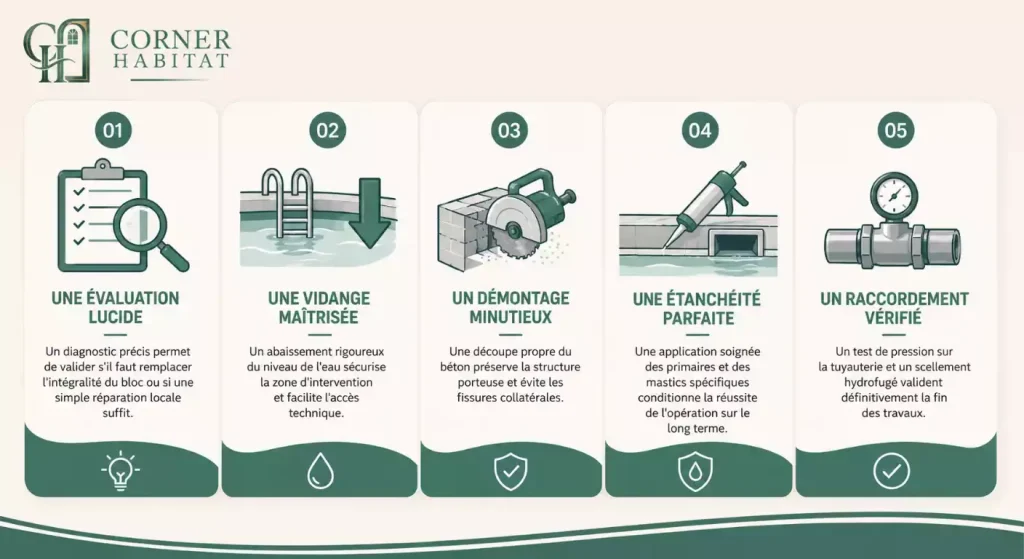 reparation skimmer piscine beton