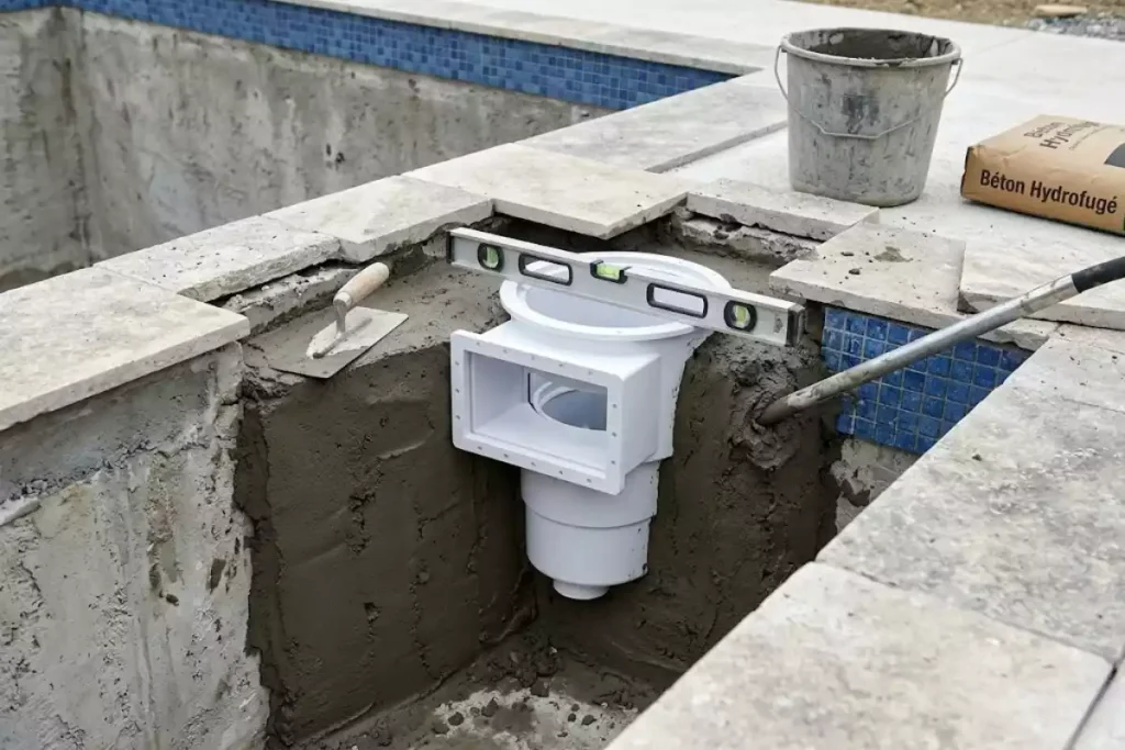 travaux remplacement skimmer piscine beton