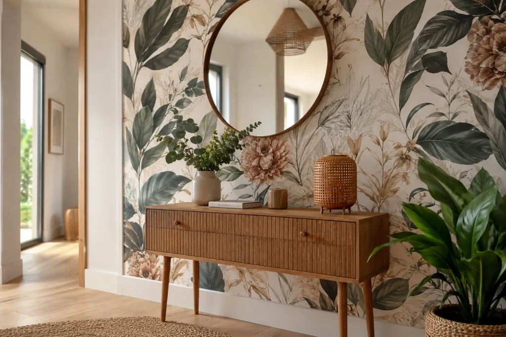 Ambiance végétale : motifs floraux ou feuillage pour une entrée oxygénée