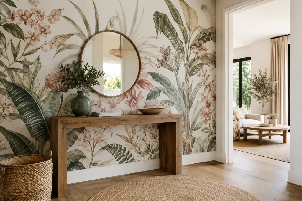 Papier peint panoramique : quand l’entrée se rêve en fresque